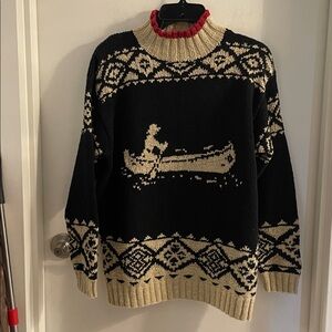 Exclusively Hand Knit Lauren Ralph Lauren SML black cream Canoe print sweater
